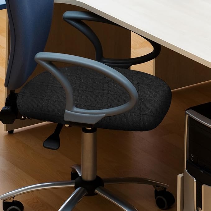 KALIONE Office Chair Cover Desk Chair Seat Cover, Elastic Stretch Chair Slipcovers Dining Room Desk Seat Cover, Removable Chair Seat Cushion Protector Slipcovers Kitchen Chair Protective(Black)