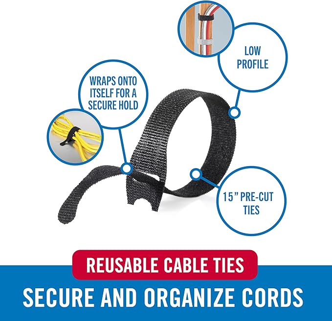 VELCRO Brand ONE WRAP Thin Ties | Strong & Reusable | Perfect for Fastening Wires & Organizing Cords | Black/Gray, 15in x 1/2-Inch | 30 Count (94257)