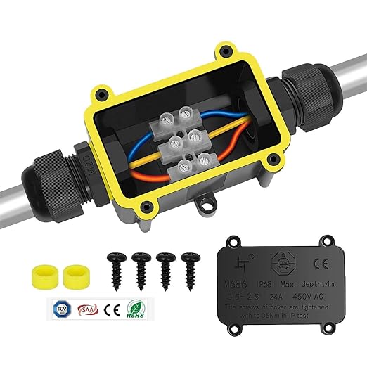 FX Junction Box Waterproof IP68 2 Way Plug Line M20 Coaxial Cable Connector Wire Range 5 to 12mm Outdoor External Electric Power Cord Boxes