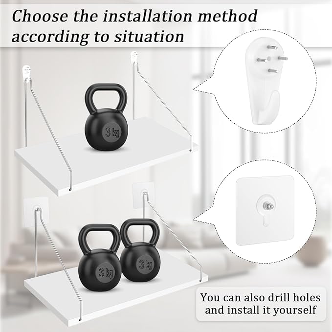 DERTE Projector Shelf for Wall 12x6 Inch Wall Mount Shelf Wood Floating Organizer Accessories for Projector Router Modem Cable Box in Kitchen Bathroom Office (White)