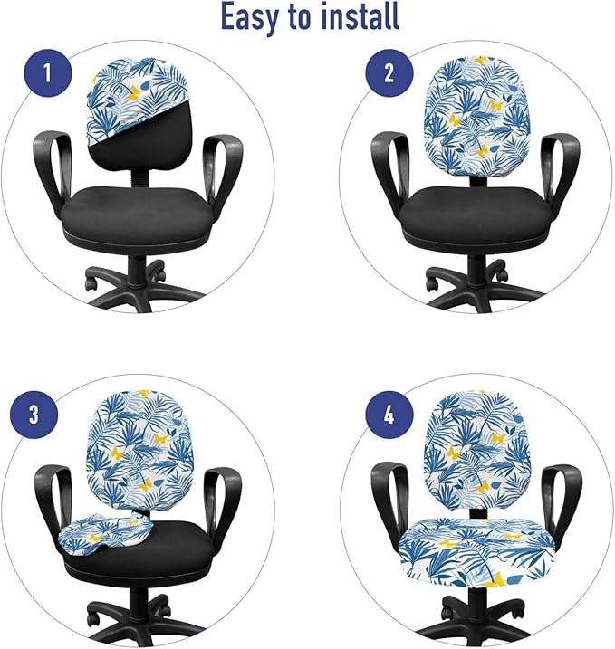 Ambesonne Tropical Office Chair Slipcover, Exotic Palm Leaves and Butterflies, Protective Stretch Decorative Fabric Cover, Standard Size, Blue Azure