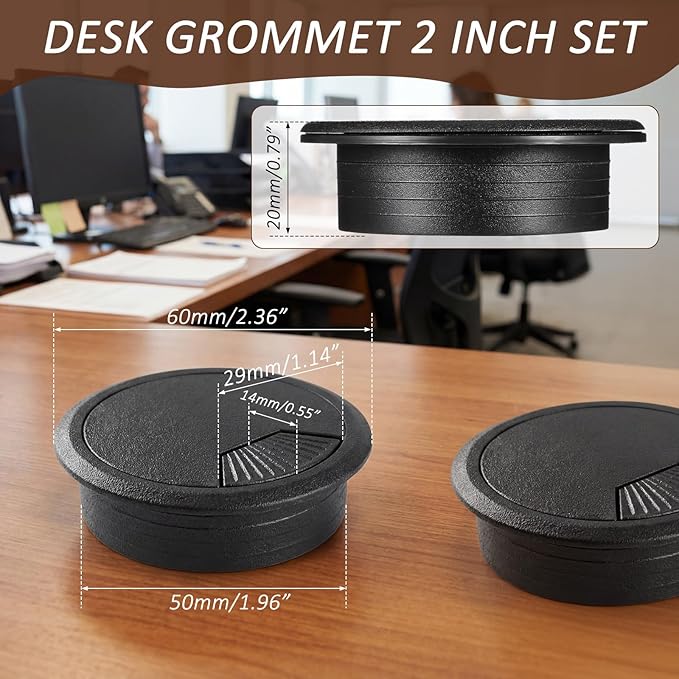 SATINIOR 10 Packs Desk Wire Cord Cable Grommets Cover Plastic PC Desk Cord Organizer Plastic Grommet Hole Cover for Arranging Managing and Hiding Office PC Desktop Cable(2 Inch, Black)