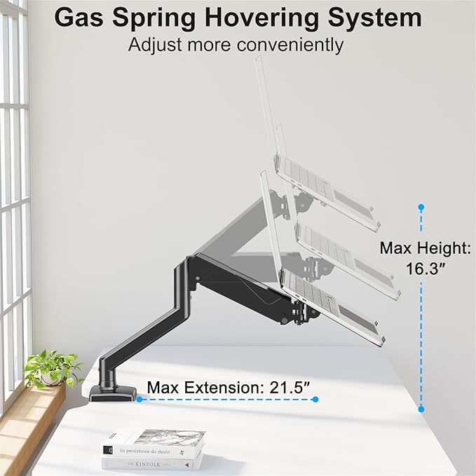 Laptop Stand Desk Mount, 2 in 1 Function, Gas Spring Arm Fits Max 17" Notebook and 32" Computer Screen, Single Monitor Mount with Laptop Tray, Holds up to 17.6lbs
