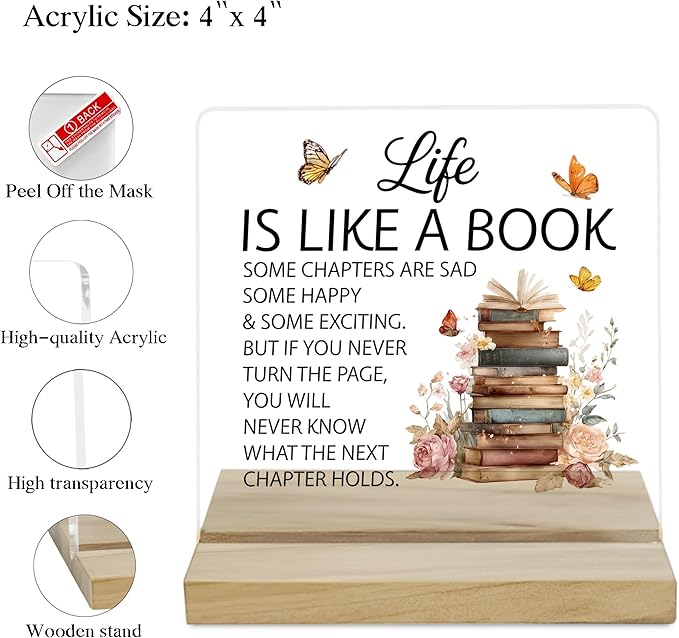 Inspirational Book Lover Desk Decor Sign, Reading Room Decor Acrylic Plaque, Bookcase Decor