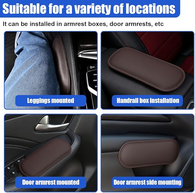 2PCS Car Door Armrest Pads, Soft Leather Memory Foam Car Arm Rest Cushion Pad for Elbow Leg and Knee Support, Universal Comfortable Auto Center Console Pillow for Most Vehicles (Brown)