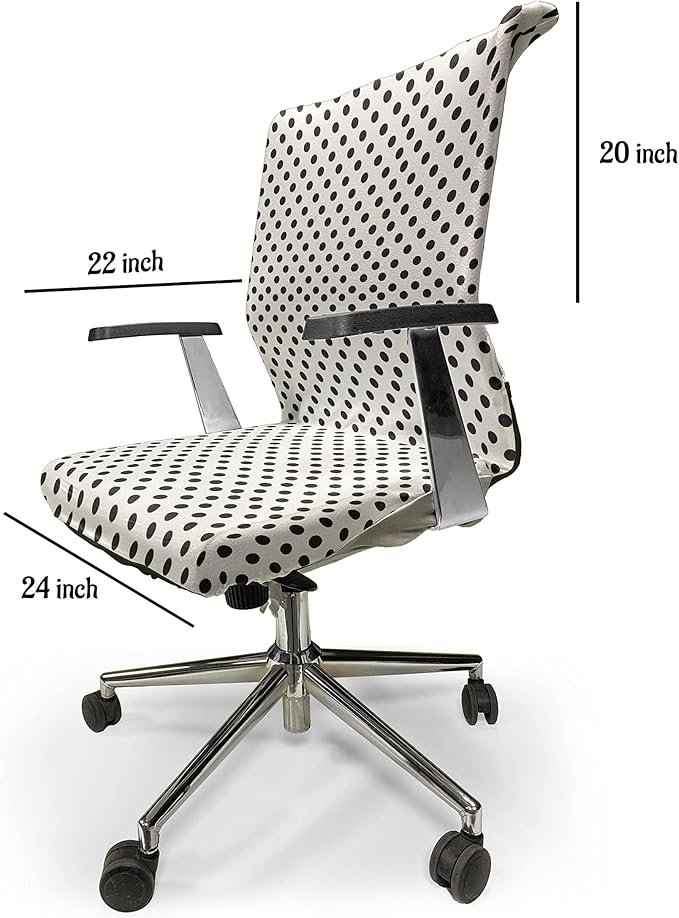 Ambesonne Retro Office Chair Cover, Nostalgic Polka Dots Pattern with Large Round Circles Minimalist Modern Art Print, Stretchable Decorative Universal Size High Back Printed Slipcover, Pale Charcoal