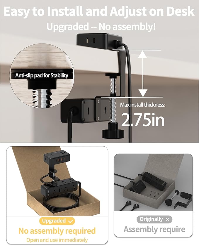 HOPOW 15 FT Dual Layer Desk Clamp Power Strip, Desktop Edge Mount Charging Station with 13 Outlets 4 USB Ports (2 USB C), Under Desk Surge Protector(1700 Joules), Extension Cord for Office Home