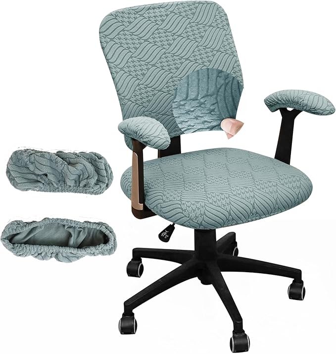 4 Pieces Split Office Chair Cover Large for Desk Chair Back and Seat with Armrest Covers Jacquard Stretch Sage Green Office Chair Slipcovers Set Washable