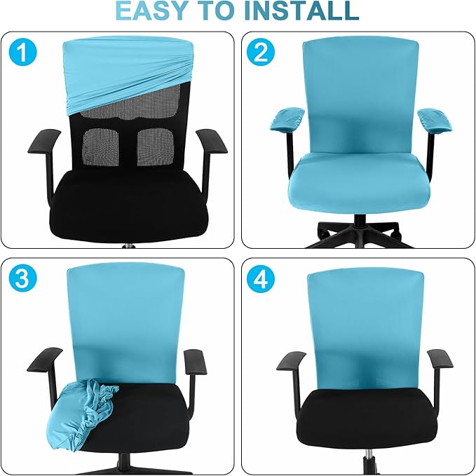 Tallew 4 Pcs Office Chair Covers Set Computer Universal Protective Stretchable Chair Seat Covers Desk Armrest Cover Pads Office Cushion Backrest for Rotating(Regular,Sky Blue)
