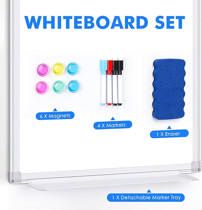 Magnetic Dry Erase Board for Doors, 36x24 Inch Whiteboard with Adjustable Long Arm Hook Mount - Easy to Install, Portable Hanging White Board for Home, Dorm Room, Office Cubicle & Small Spaces