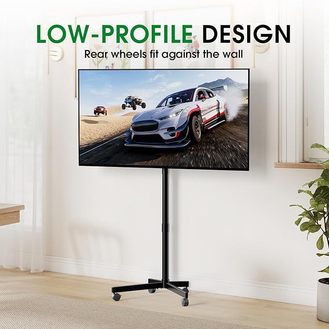 Mobile TV Cart Rolling TV Stand for 23-60 Inch LCD LED OLED Flat Curved Screens up to 88 lbs, Height Adjustable Portable TV Stand on Wheels, Outdoor TV Stand Mount, Max VESA 400x400mm, Black