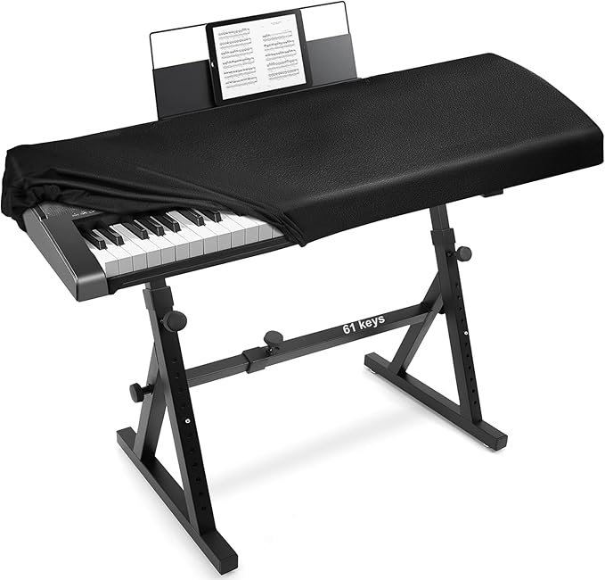 Explore Land Premium Piano Keyboard Dust Cover with Music Stand Opening - Stretchy Leather Piano Protector for 61-88 Keys Digital Electronic Piano (Black,61)