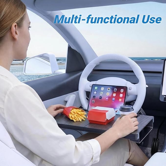Large Steering Wheel Tray with Phone & Tablet Slot, Convertible Steering Wheel Desk, Car Seat Gap Filler Organizer for Laptop, Eating, Writing - Fits Cars, SUVs & Trucks
