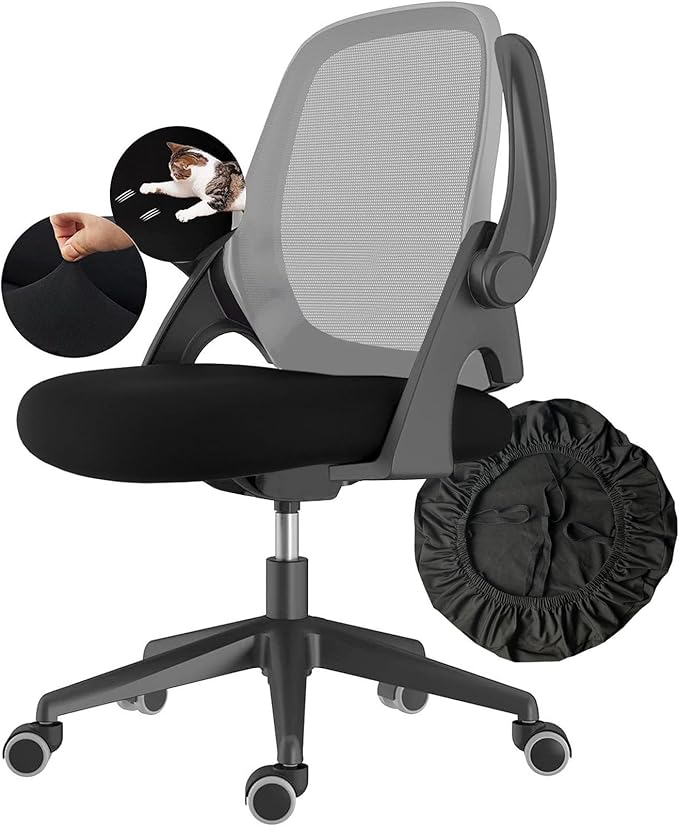 Office Chair Covers Stretchable, Washable Chair Seat Cover, Universal Fit for Desk Chairs, Swivel and Gaming Chairs, Home Office Removable Seat Cushion Slipcover Protectors (Seat Cover - Black)