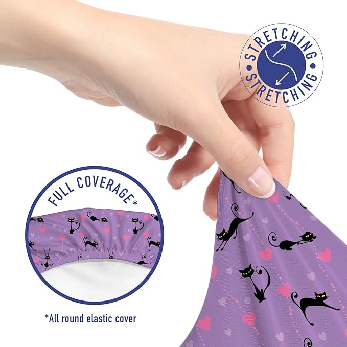 Ambesonne Cat Office Chair Slipcover, Funky Romantic Pattern with Little Hearts Funny Jumping Black Cat Characters, Protective Stretch Decorative Fabric Cover, Standard Size, Lavender Black