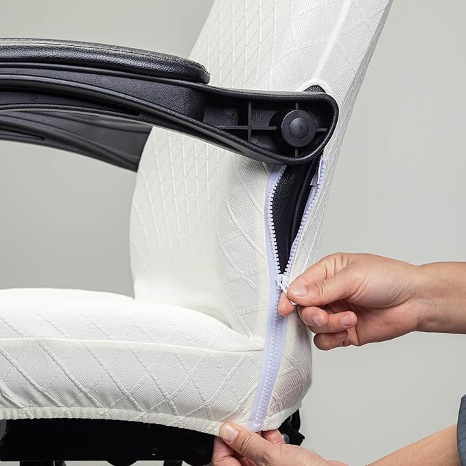 Melaluxe Office Chair Cover with Armrest Covers， Universal Stretch Desk Chair Cover, Computer Chair Slipcovers (Size: L) - Cream