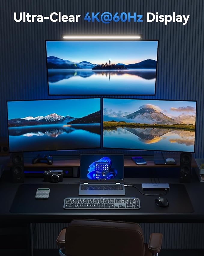 Selore Docking Station 3 Monitors, 15-in-1 USB-C Hub with 100W PD & 65W Power Adapter, Dual 4K HDMI, DisplayPort, 10Gbps USB-A/C, Gigabit Ethernet, SD/microSD Card Reader for Dell XPS/HP/Lenovo