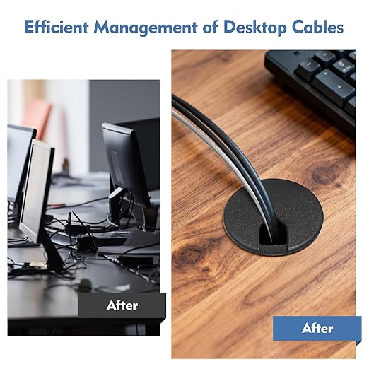 4 Pcs Desk Grommet Black Desk Hole Cover ABS Plastic Desks Hole Grommet with U-Shaped Cable Hole for Office Home School Computer Countertop to Organize Cables Wires and Cords