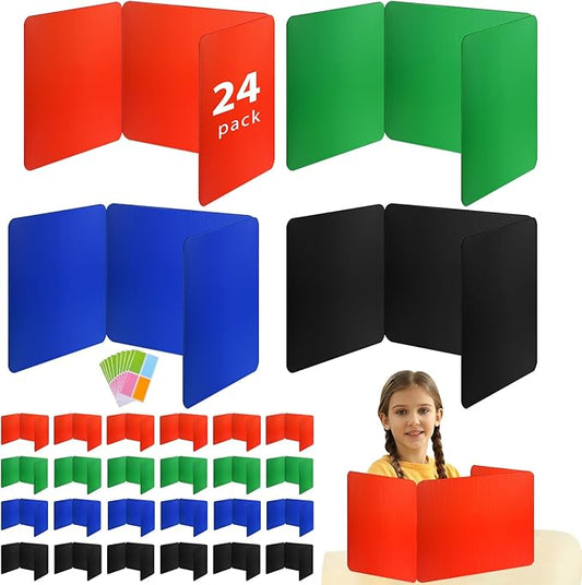 24 Pcs Colorful Desk Dividers for Students, Waterproof Durable Plastic Testing Dividers Privacy Folders for classroom, Easy to Clean, Desk Privacy Panel Classroom Shield Folder Boards Teacher Supplies