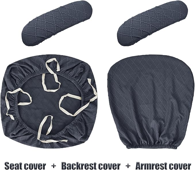 Stretch Jacquard Office Chair Cover with Armrest Covers, Removable Washable Desk Chair Cover, Anti-dust Seat Cushion Protectors -Seat + Backrest, Dark Grey