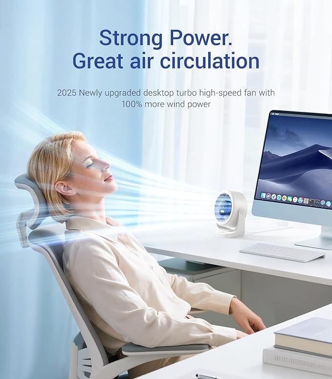 Diveblues USB Desk Turbo Fan, Ultra-Quiet Mini Desk Fan, Powerful Wind, LED Display, 5 Speed, 360° Rotating Small Portable Fan for Home, Office and Outdoor Cool Tech Gadgets - TurboBreeze
