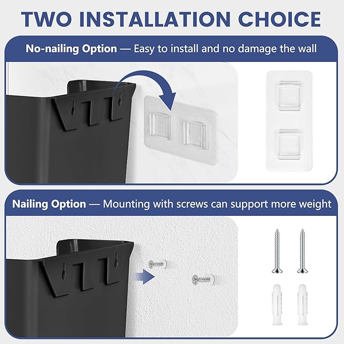 JOMOLA No Drilling File Holder 2 Pack Mail Organizer Wall Mount File Organizer Holder Office Wall Hanging Files Magazines Organizer Plastic Door Mount Wall Pocket with Adhesive Pad, Black Color