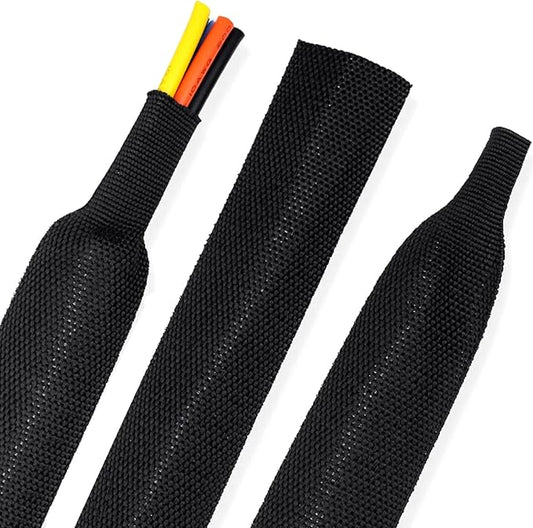 2:1Heat Shrink Wire Loom Braided Cable Sleeves,Heat Resistant Fabric Woven Shrink Tubing Wiring Harness for Protection Automotive,Harness Cable,Cable Management (1/2"-12ft)