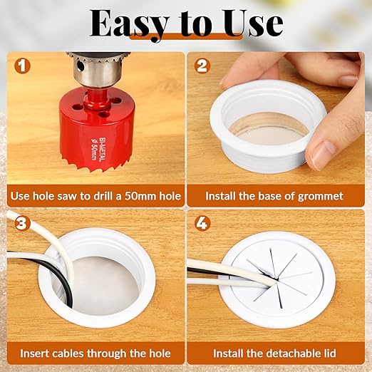 8 Pcs White Desk Grommet, 2 Inch Desk Hole Cover for Cables, Grommet Cover with Hole Saw for Table Cables Wire Home Office