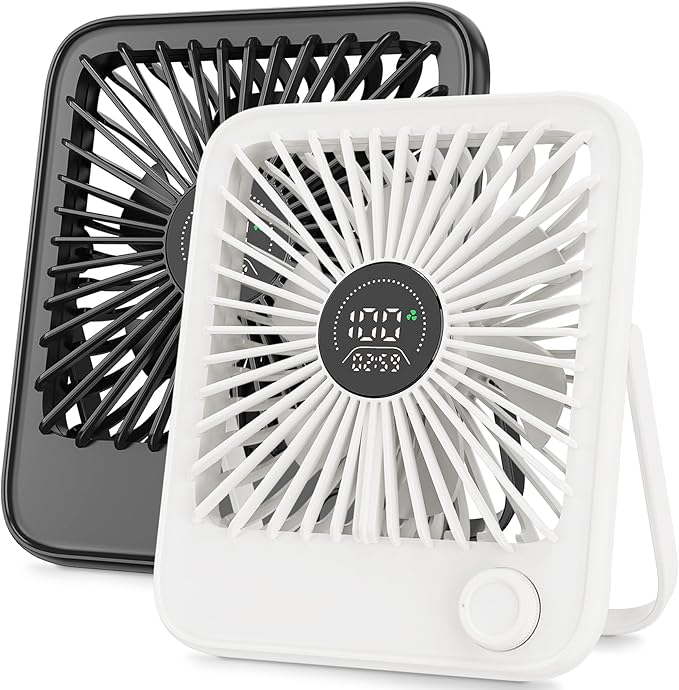 Ouddy Mode 2 Pack Small Desk Fan, Rechargeable Quiet Portable Travel Fan with 100 Wind Speeds Digital Display White and Black Personal Fans for Office Bedroom Home Outdoor
