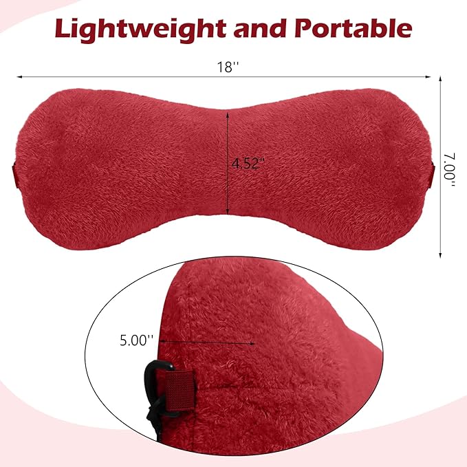 Colingmill 1 Pc Neck Pillow for Recliner Headrest Pillow Bone Shaped Chair Plush with Adjustable Strap Neck Support and Pain Relief Curve Head Cushion for Car Travel Airplane (Red)