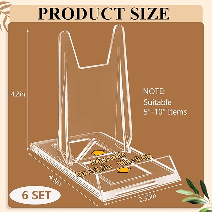 6 Pack Clear Acrylic Adjustable Desktop Book Stand & Display Easel for Tablet Phone Clutch Bag Plate Artwork Magazine Picture Comic Album CD Postcard - Home Office Back to School
