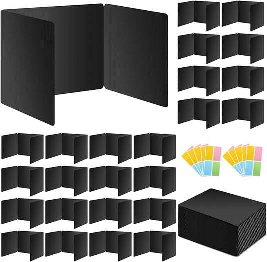 24 Pack Black Desk Dividers for Students, Privacy Shields Folder for Students, Durable & Waterproof Plastic Study Board, Classroom Teacher Supplies Test Divider, Includes 40pcs Extra Labels