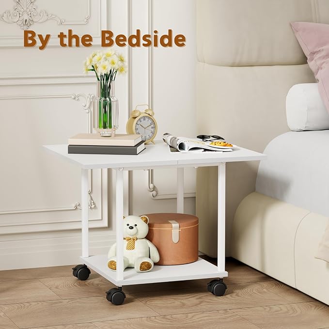 BEWISHOME 2-Tier Industrial Mobile Printer Stand, Rolling Cart with Storage Shelf, Lockable Wheels, for Home, Office (White) BDZ01W
