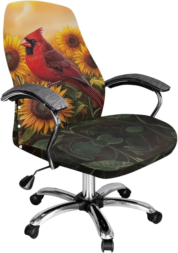 Talayituse Cardinal Sunflower Print Office Chair Covers, Stretch Computer Chair Cover, Universal Boss Chair Covers Modern Simplism Style High Back Chair Slipcover, Large