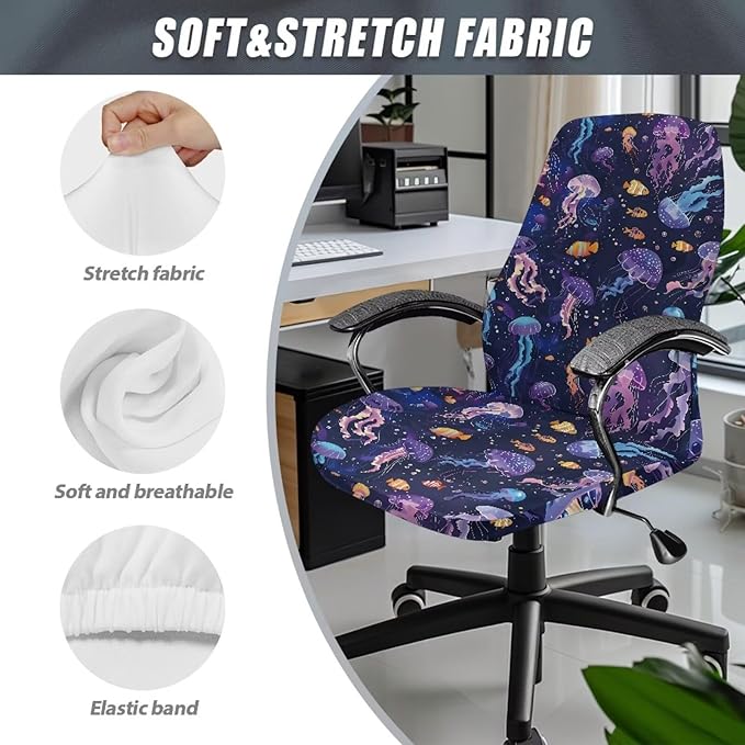 Talayituse Jellyfish Fish Print Office Chair Covers Stretchable Computer Chair Slipcover for Modern Simplism Style High Back Boss Chair (No Chair), S