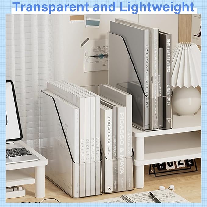WRINGKIT 6 Pack Clear Magazine Holder, File Magazine Rack with Handle, Vertical Folder Document Storage, Magazine File Organizer for Desk, Office, Home, School