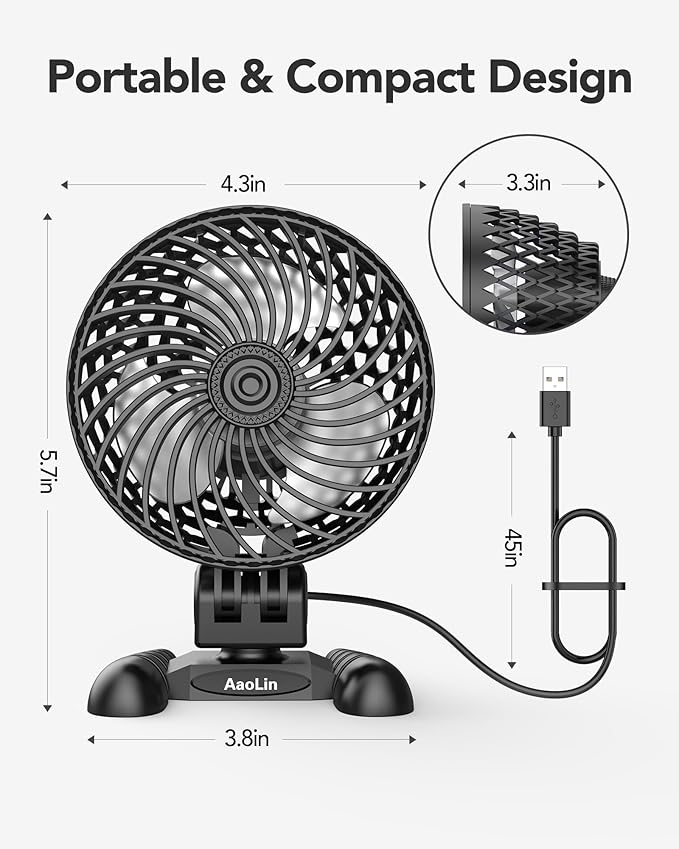 AaoLin USB Desk Fan, Table Fan with CVT Variable Speeds, Quiet Portable, Desktop Mini Personal Fan for Room, Home, Office, Black