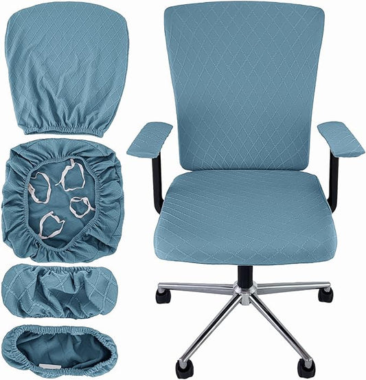 4 Pcs Office Chair Cover Set with 4 Extra Elastic Straps Universal Protective Office Chair Covers Stretchable Desk Chair Cover Office Armrest Cushion Backrest for Rotating Chair (Blue)