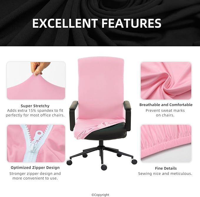 Elastic Computer Chair Cover with Durable Zipper - Protective Removable Washable Universal Office Desk Chair Seat Slip Cover - Stretchy Soft Anti-dust Desk Chair Seat Protector for Dogs, Cats, Pets