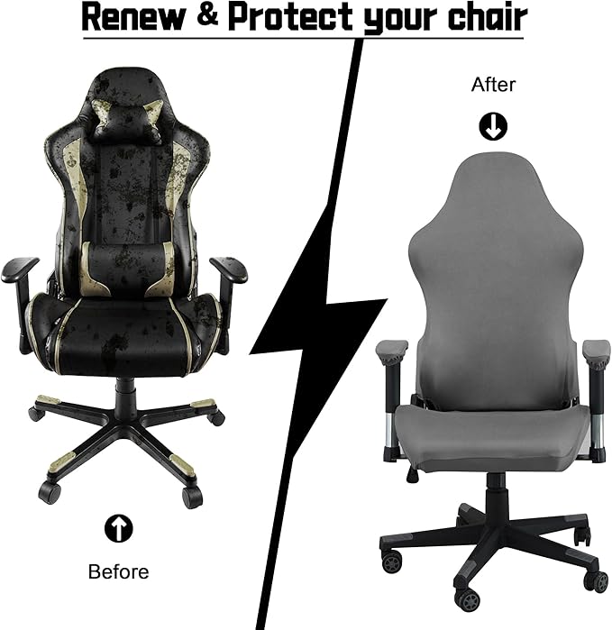 Gaming Chair Covers,Stretchable Computer Chair Cover,Ergonomic Office Chair Cover,for Anti Cat Scratch Protection of Computer Gamer Chair Slipcovers,Racing Chair Covers (Only Covers,No Chair,Gray)