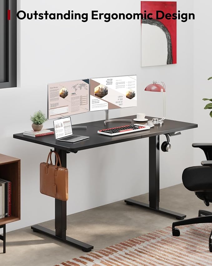 SANODESK Height Adjustable Electric Standing Desk 63x24 Inches, Sit Stand Desk with Splice Board for Home Office, Ergonomic Computer Workstation, Study & Gaming, Black Frame/Black Top