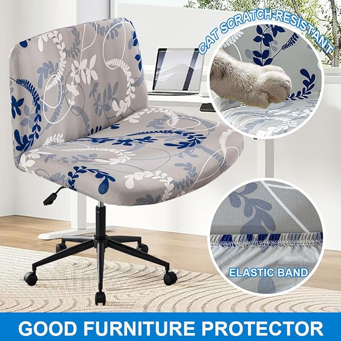 Levoberg Armless Criss Cross Office Desk Chair Cover Slipcovers Printed Vanity Desk Chair Covers Armless Cross Legged Wide Chair Covers Accent Mid Back Wide Swivel Task Chair Protector #12
