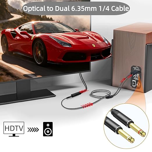 192KHz DAC Optical to Dual 6.35mm Converter,Optical Audio Cable to Dual 6.35mm 1/4" TS Mono Audio Adapter,Digital to Analog Audio Converter for HDTV,DVD,Set-top Boxes(O-ptical to 1/4" Only) Cable -6FT
