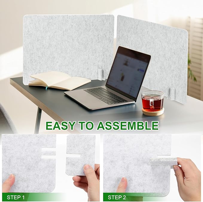 PATIKIL Desk Dividers 24" x 24", 4 Pack Desk Privacy Panel Freestanding Noise Reducing Partition Acoustic Panel with 4Pcs Support Feet for Testing Office Home Library, Cement Gray Style B