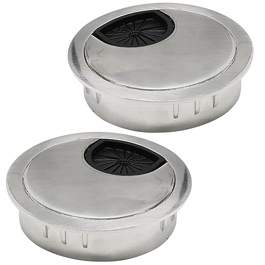 Desk Grommet 2-1/16" (53 mm), Desk Cord Hole Cover, Cable Grommet Metal Zinc Alloy Materilal, Desk Hole Grommet for Office and Home Table Cable, Detachable Cable Cord Organizer-Brushed Silver 2 Pcs