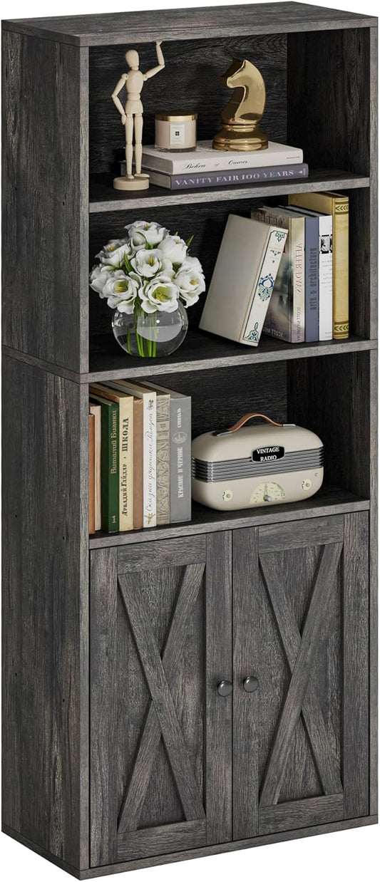 IRONCK Industrial Bookshelves and Bookcases with Doors 11.8 in Depth Floor Standing 5 Shelf Display Storage Shelves Tall Bookcase for Home, Office, Living Room