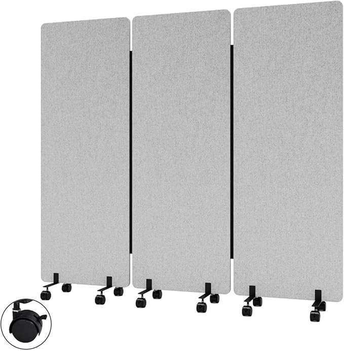 72" X 66" Partition Room dividers, 3 Panel Sound Proof Dividers for Office Partitions, Room Divider Privacy Panel with Wheels, Portable Temporary Wall for Office, Studio, School, Hospital(Light Gray)