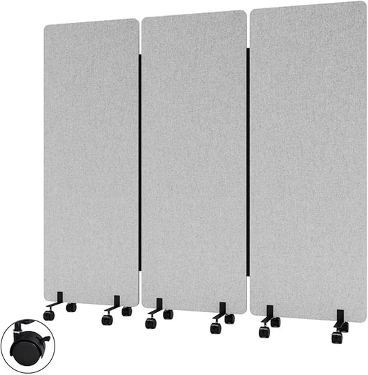 72" X 66" Partition Room dividers, 3 Panel Sound Proof Dividers for Office Partitions, Room Divider Privacy Panel with Wheels, Portable Temporary Wall for Office, Studio, School, Hospital(Light Gray)
