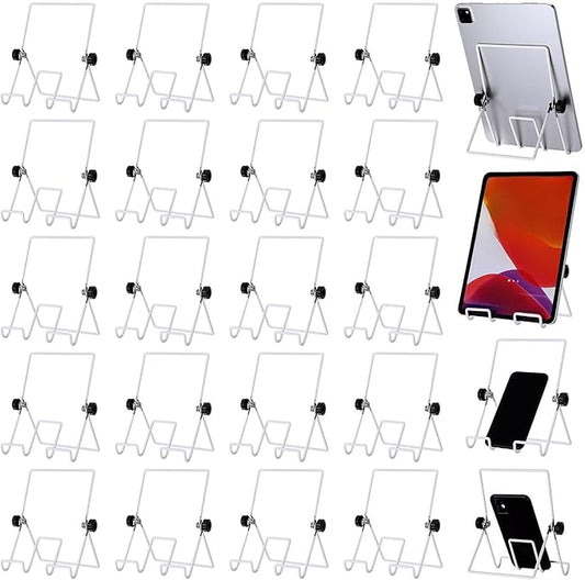 Kenning 24 Pack Adjustable Plate Stands for Display 7.1 Inch White Metal Foldable Easel Book Display Stands Bulk Decorative Plate Holders for Platter Frame Photo Tabletop Art(Four Corners)
