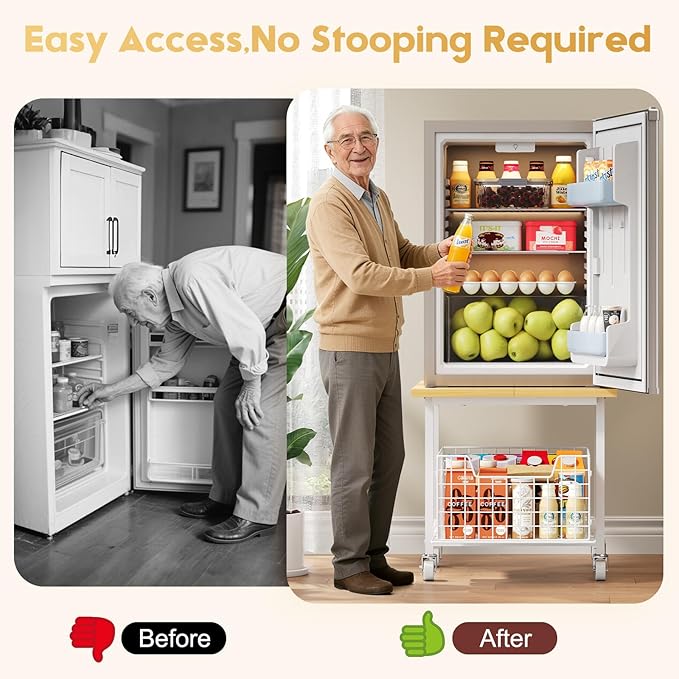 Mini Fridge Stand with Storage, Small Refrigerator Stand with Wheels, Mini Fridge Cabinet-Max Load 300 LBS Heavy Microwave Printer Stand Mini Fridge Cart for Dorm, Apartment, Kitchen, Office (White)